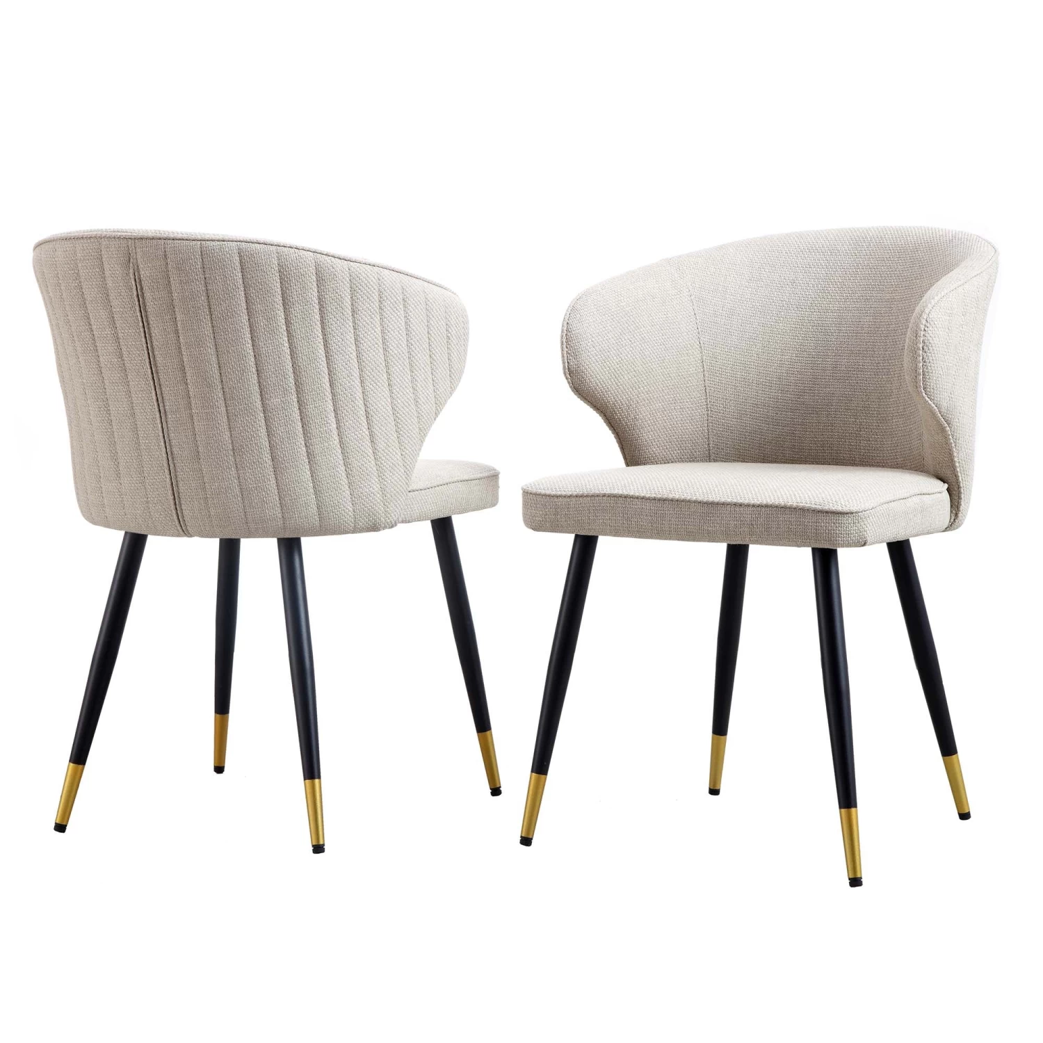 Langham Set Of 2 Oatmeal Woven Fabric Carver Dining Chairs With Fluted Back 5 Langham Set Of 2 Oatmeal Woven Fabric Carver Dining Chairs With Fluted Back - Image 3