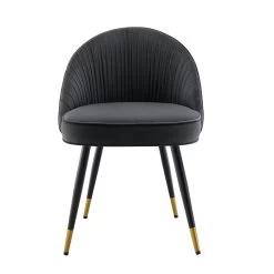 Miyae Set Of 2 Pleated Charcoal Velvet Upholstered Dining Chairs -Garden Store DCH 2144 CHARCOAL VEL 2P WB4