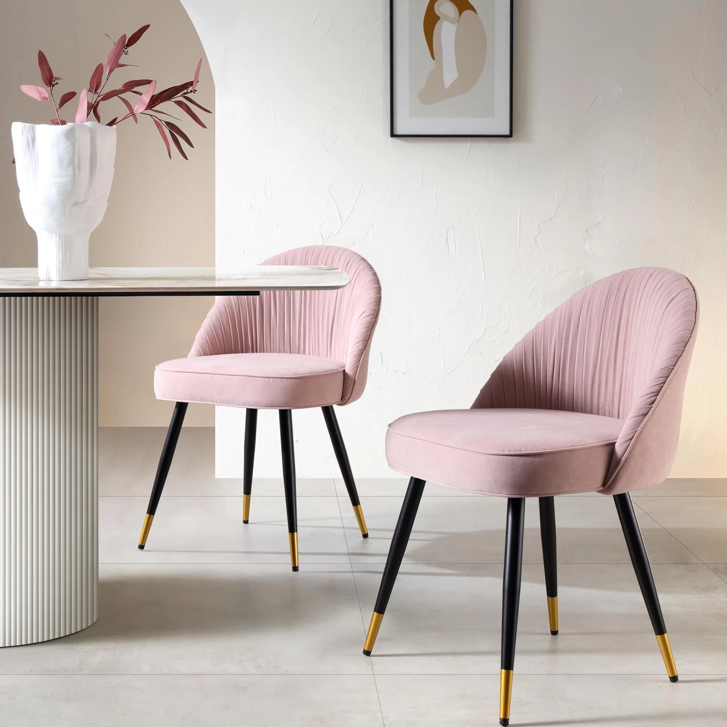 Miyae Set Of 2 Pleated Pale Pink Velvet Upholstered Dining Chairs 3 Miyae Set Of 2 Pleated Pale Pink Velvet Upholstered Dining Chairs