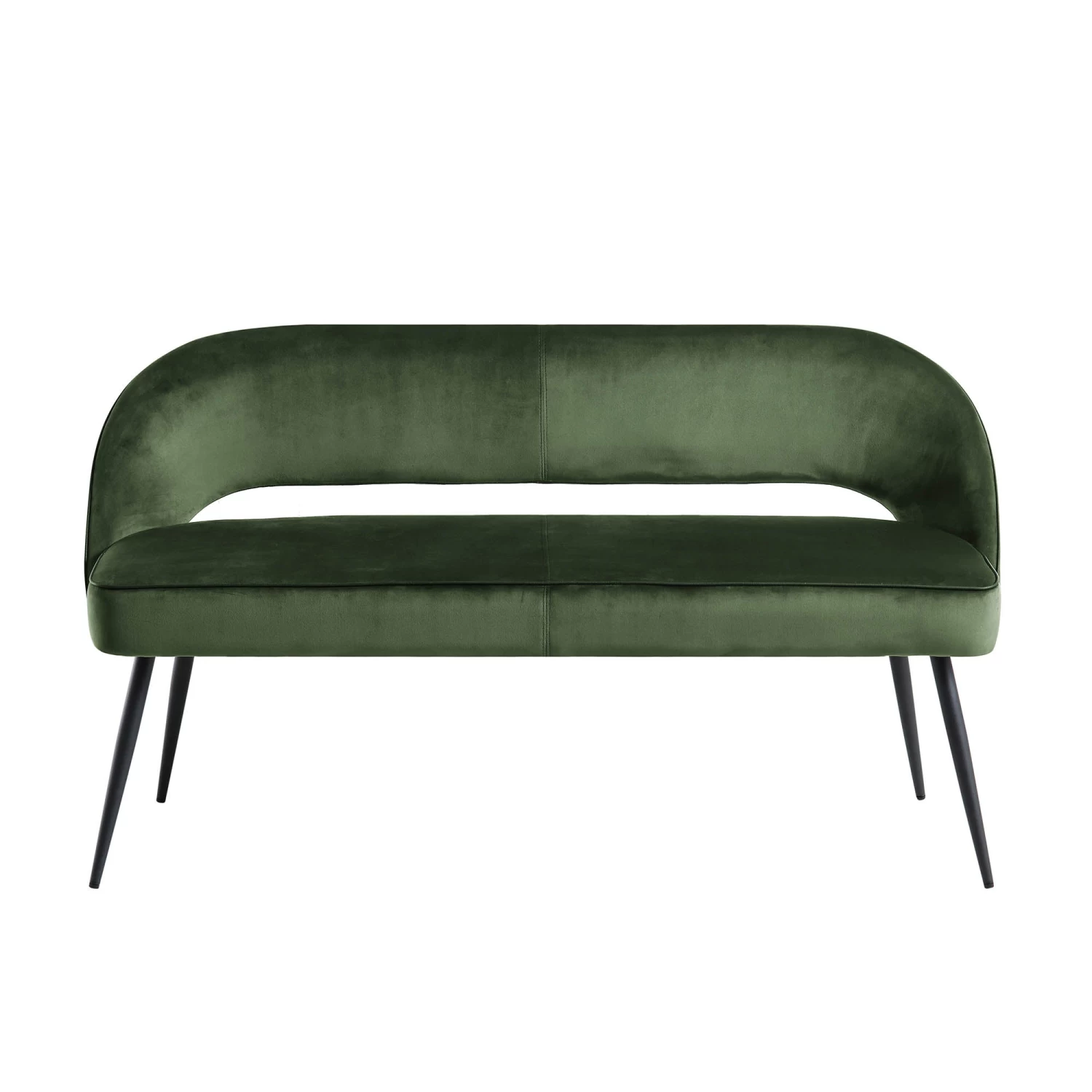 Oakley Dark Green Velvet Upholstered 3 Seater Dining Bench With Contrast Piping 6 Oakley Dark Green Velvet Upholstered 3 Seater Dining Bench With Contrast Piping - Image 4