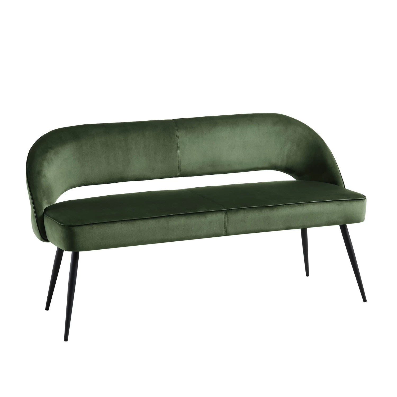 Oakley Dark Green Velvet Upholstered 3 Seater Dining Bench With Contrast Piping 7 Oakley Dark Green Velvet Upholstered 3 Seater Dining Bench With Contrast Piping - Image 5