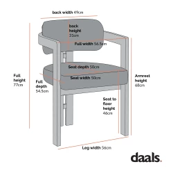 Stanford Curved Oak Frame Upholstered Chair, White Boucle Light Walnut Frame -Garden Store Dimensional Drawings APR 2023 XN DCH 727