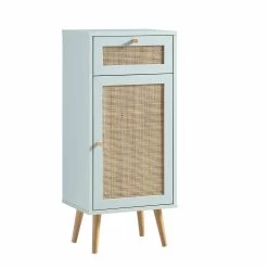 Frances Woven Rattan 1-Door Bathroom Cabinet, Mint -Garden Store FT BAC 01 SAGE WB2
