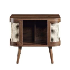 Izzy Curved Rattan Bedside Table, Walnut -Garden Store FT BST 04 WALN WB1