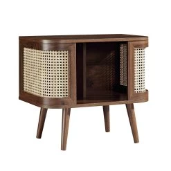 Izzy Curved Rattan Bedside Table, Walnut -Garden Store FT BST 04 WALN WB2