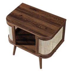 Izzy Curved Rattan Bedside Table, Walnut -Garden Store FT BST 04 WALN WB3