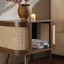 Izzy Curved Rattan Bedside Table, Walnut -Garden Store FT BST 04 WALN scene2