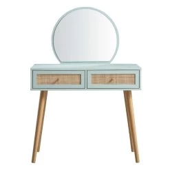 Frances Woven Rattan Dressing Table With Mirror, Mint 16 Frances Woven Rattan Dressing Table With Mirror, Mint -Garden Store FT DRTA 01 SAGE WB1