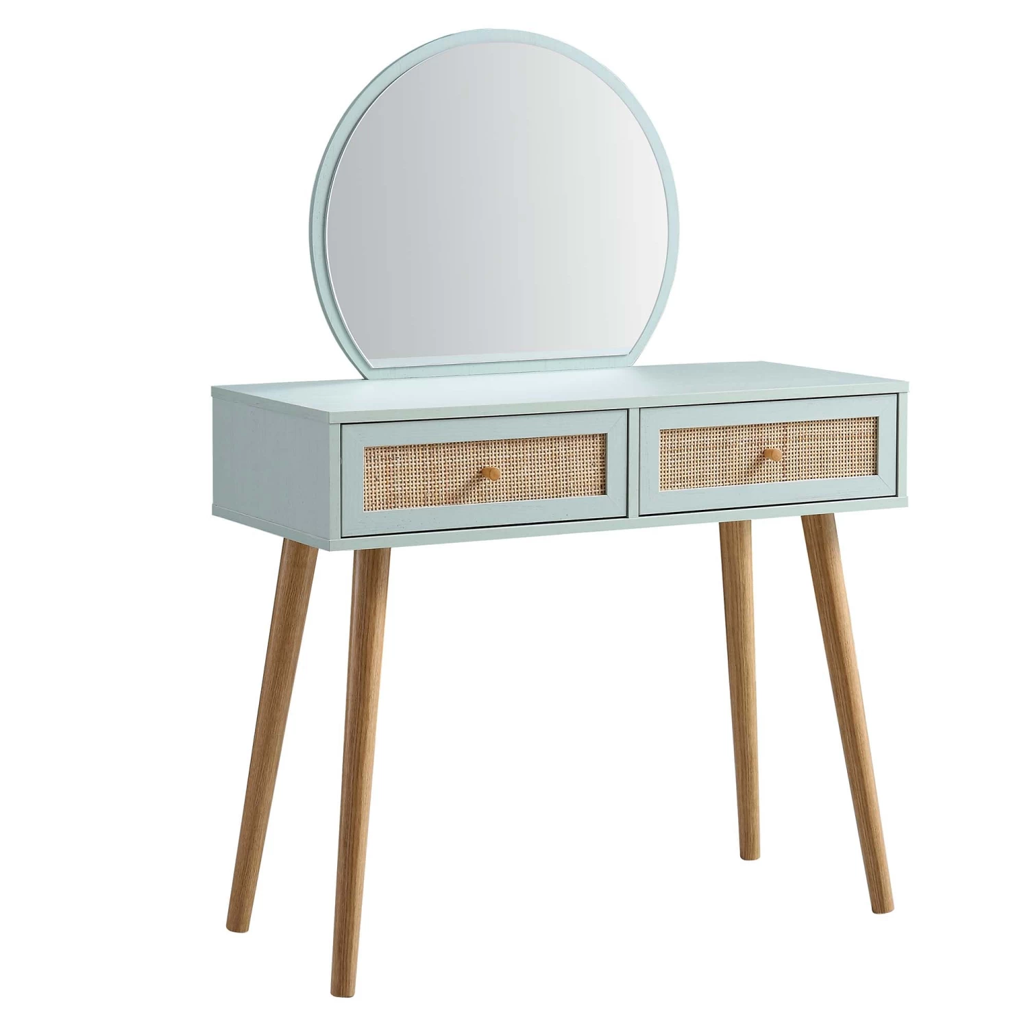 Frances Woven Rattan Dressing Table With Mirror, Mint 8 Frances Woven Rattan Dressing Table With Mirror, Mint - Image 6