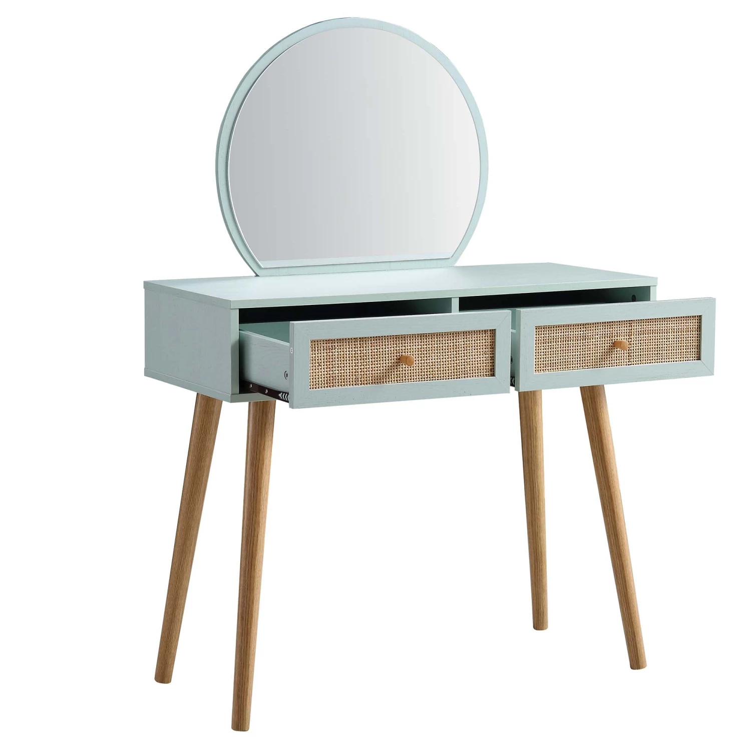 Frances Woven Rattan Dressing Table With Mirror, Mint 7 Frances Woven Rattan Dressing Table With Mirror, Mint - Image 5