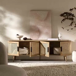 Izzy Curved Rattan 160cm Wide TV Unit, Natural -Garden Store FT LGTV 04 NAT scene2