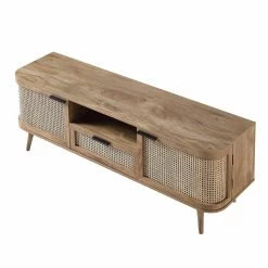 Izzy Curved Rattan 150cm TV Unit, Natural -Garden Store FT TV 03 NAT WB5