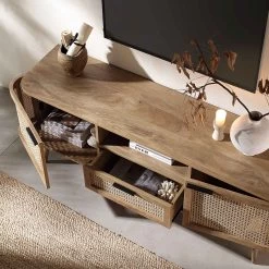 Izzy Curved Rattan 150cm TV Unit, Natural -Garden Store FT TV 03 NAT scene2