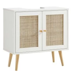 Frances Woven Rattan 2-Door Bathroom Undersink Unit, White -Garden Store FT UDS 01 WHITE WB1