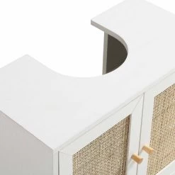 Frances Woven Rattan 2-Door Bathroom Undersink Unit, White -Garden Store FT UDS 01 WHITE detail1