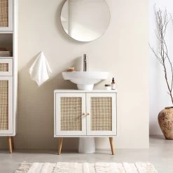 Frances Woven Rattan 2-Door Bathroom Undersink Unit, White -Garden Store FT UDS 01 WHITE scene2