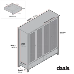 Frances Rattan 4-Door Wardrobe With 2 Drawers, Natural -Garden Store FT WARD 04