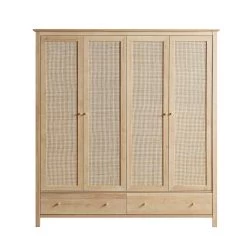 Frances Rattan 4-Door Wardrobe With 2 Drawers, Natural -Garden Store FT WARD 04 NAT WB1