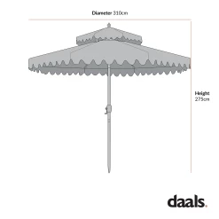 Fabienne Sage Green And White Striped 3M Double Top Crank And Tilt Parasol -Garden Store FabienneParasolDimDrawing 1 64a9e1ea 0c86 41aa 8021 4bfcfa1c0619