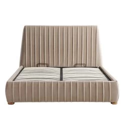 Helia Pleated Ottoman Storage Bed, Taupe Velvet -Garden Store JAH 012 MINK VEL WB1