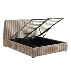 Helia Pleated Ottoman Storage Bed, Taupe Velvet -Garden Store JAH 012 MINK VEL WB3