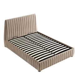 Helia Pleated Ottoman Storage Bed, Taupe Velvet -Garden Store JAH 012 MINK VEL WB4
