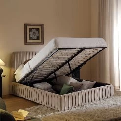 Helia Pleated Ottoman Storage Bed, Taupe Velvet -Garden Store JAH 012 MINK VEL scene2