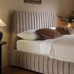 Helia Pleated Ottoman Storage Bed, Taupe Velvet -Garden Store JAH 012 MINK VEL scene3