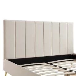 Sylvie Velvet Upholstered Bed Frame With Golden Chrome Legs, Champagne Velvet -Garden Store JAH 06 CHAMPVEL detail1