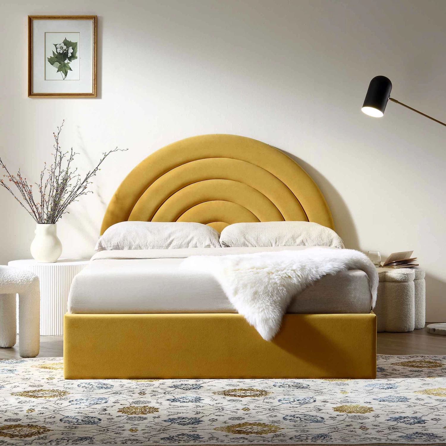 Archer Mustard Yellow Velvet Ottoman Storage Bed 4 Archer Mustard Yellow Velvet Ottoman Storage Bed - Image 2