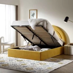 Archer Mustard Yellow Velvet Ottoman Storage Bed 17 Archer Mustard Yellow Velvet Ottoman Storage Bed -Garden Store JAH 09 MUSTVEL scene2