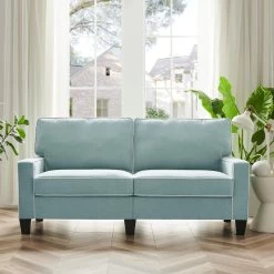 Sherbrook Large 2-Seater Mint Brushed Fabric Sofa With Contrasting Piping