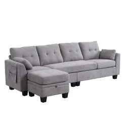 Brunswick Large 4-Seater Storage Chaise Sofa In Light Grey -Garden Store LVSF 03 LIGHTGREY WB3