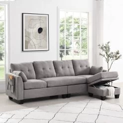 Brunswick Large 4-Seater Storage Chaise Sofa In Light Grey -Garden Store LVSF 03 LIGHTGREY scene2