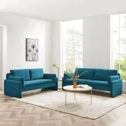 Clapham 3-Seater Sea Blue Velvet Fabric Sofa 13 Clapham 3-Seater Sea Blue Velvet Fabric Sofa -Garden Store LVSF 89 BLUEVEL 2N3SET scene 28d2ee2c 0bfa 4dd5 9d98 c063a96e901d