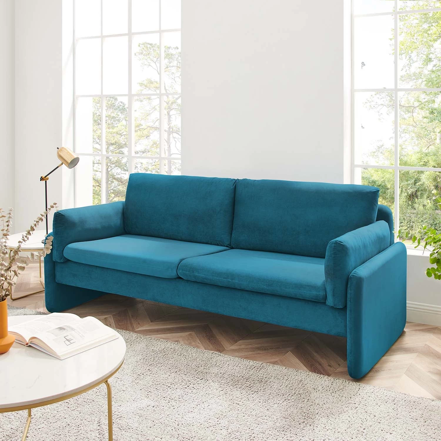 Clapham 3-Seater Sea Blue Velvet Fabric Sofa 4 Clapham 3-Seater Sea Blue Velvet Fabric Sofa - Image 2
