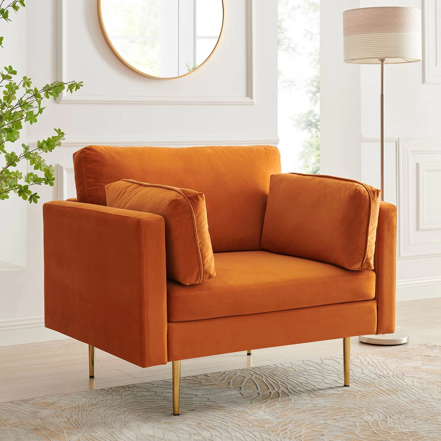Pelham Orange Velvet Fabric Armchair 3 Pelham Orange Velvet Fabric Armchair