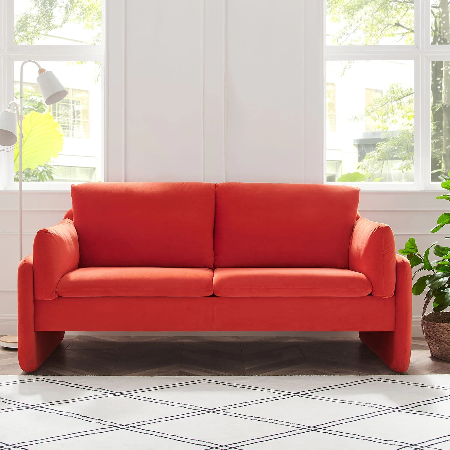 Clapham 2-Seater Flaming Orange Velvet Fabric Sofa 3 Clapham 2-Seater Flaming Orange Velvet Fabric Sofa