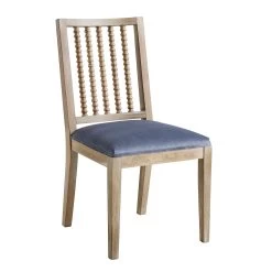 Hemingford Set Of 2 Blue Grey Velvet Bobbin Spindle Dining Chair -Garden Store LW DCH 511 BLUEVEL 2P WB2