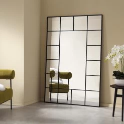 Herbert Full Length Metal Frame Window Mirror 180 X 120 Cm, Black