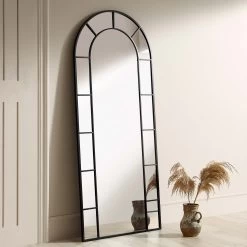 Beaumont Arched Full Lenth Metal Frame Mirror 178 X 76 Cm, Black