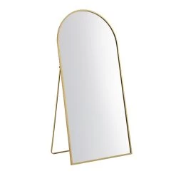 Dina Freestanding Arched Full Length Metal Frame Mirror 160 X 76 Cm, Gold Effect -Garden Store MIRR 049 GOLD WB1
