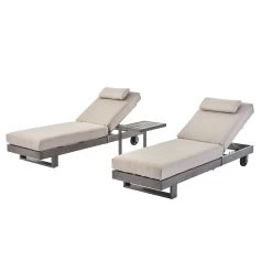 Montrose Aluminium Outdoor Sun Lounger Set, Brushed Silver Oak -Garden Store OD ALU2 WGREY SUNLG SET WB1