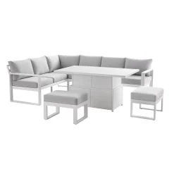 Albany Aluminium Large Corner Casual Dining Set With Rising Table, White -Garden Store OD DINE 1045 WHITE WB2