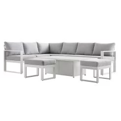 Albany Aluminium Large Corner Casual Dining Set With Rising Table, White -Garden Store OD DINE 1045 WHITE WB4