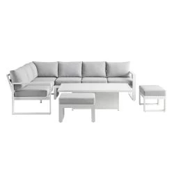 Albany Aluminium Large Corner Casual Dining Set With Rising Table, White -Garden Store OD DINE 1045 WHITE WB6