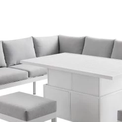 Albany Aluminium Large Corner Casual Dining Set With Rising Table, White -Garden Store OD DINE 1045 WHITE detail1