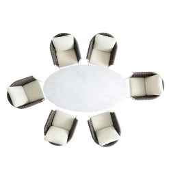 Montebello 6-Seater Outdoor Taupe Rope And Aluminium Oval Dining Set With White Ceramic Dining Table -Garden Store OD DINE 1072 WHITE WB2