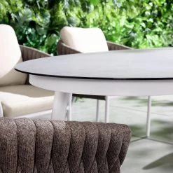 Montebello 6-Seater Outdoor Taupe Rope And Aluminium Oval Dining Set With White Ceramic Dining Table -Garden Store OD DINE 1072 WHITE scene2
