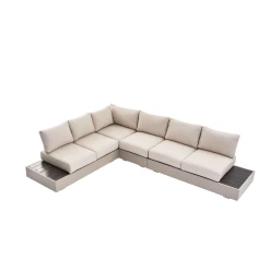 Jardin Aluminium Large Corner Casual Dining Set With Rising Firepit Table, Pumice 27 Jardin Aluminium Large Corner Casual Dining Set With Rising Firepit Table, Pumice -Garden Store OD DINE 905 906 PUMICE GIF